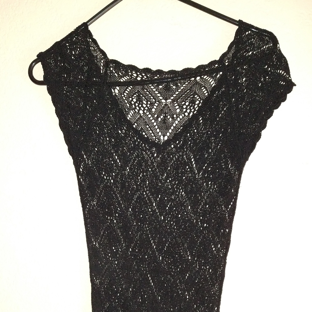 Lace black long top